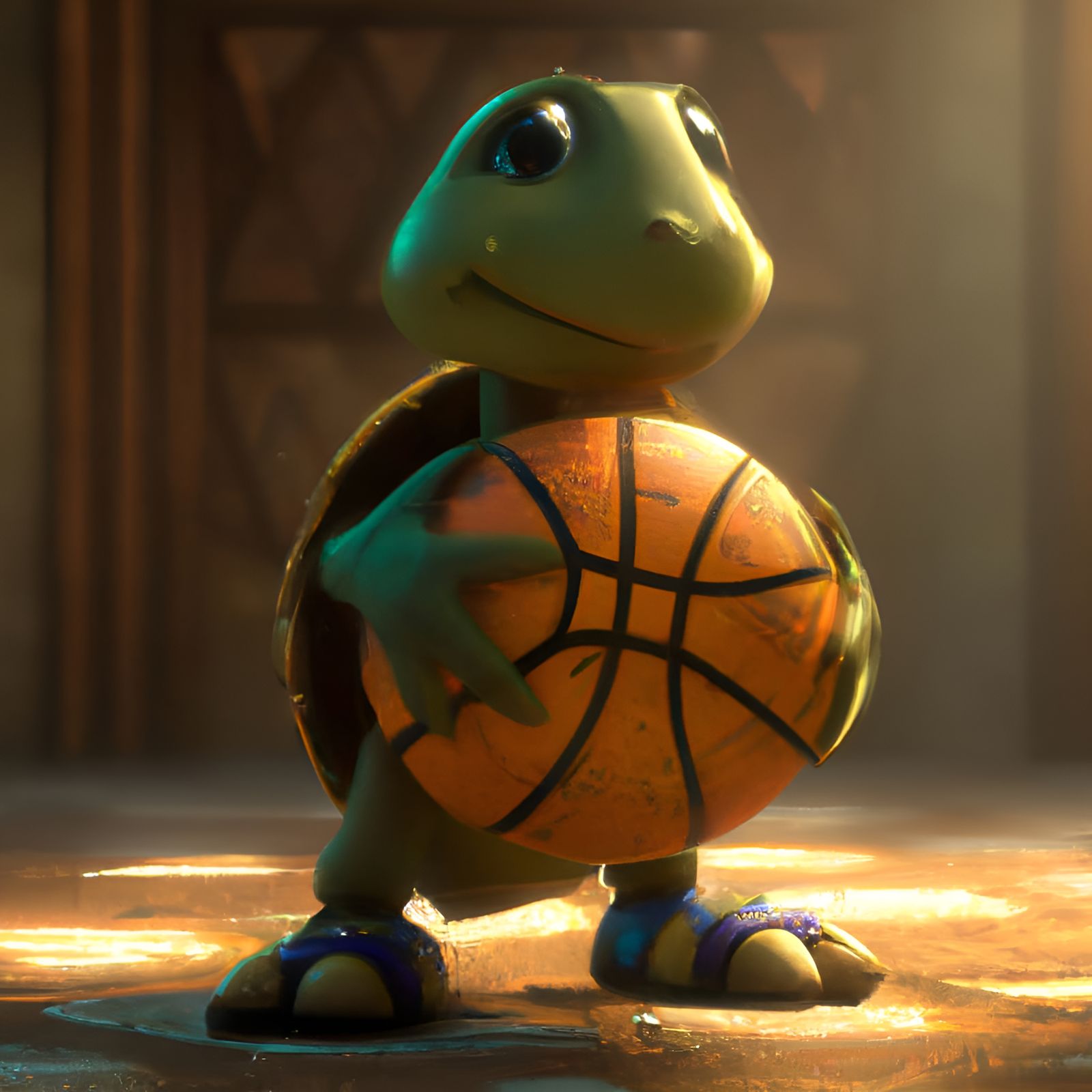 Adorable Turtle Plays Basketball: 3D Rendered Art