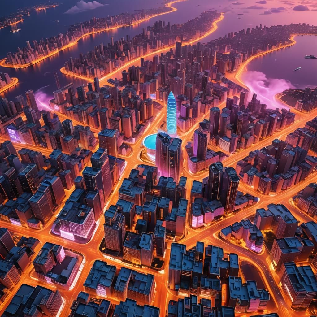 Futuristic City Floating Above Clouds at Twilight