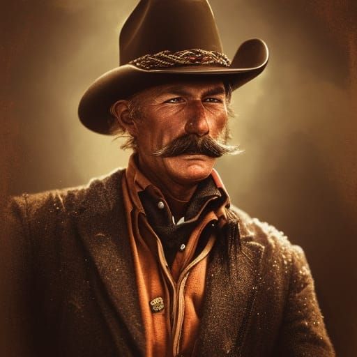 Cowboy in a Fiery, Icy Western Landscape