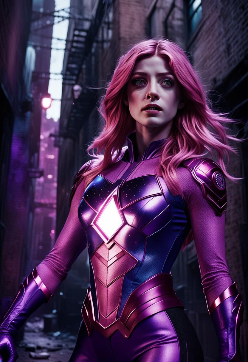 Superheroine in Chicago Alleyway, Comic Book Art