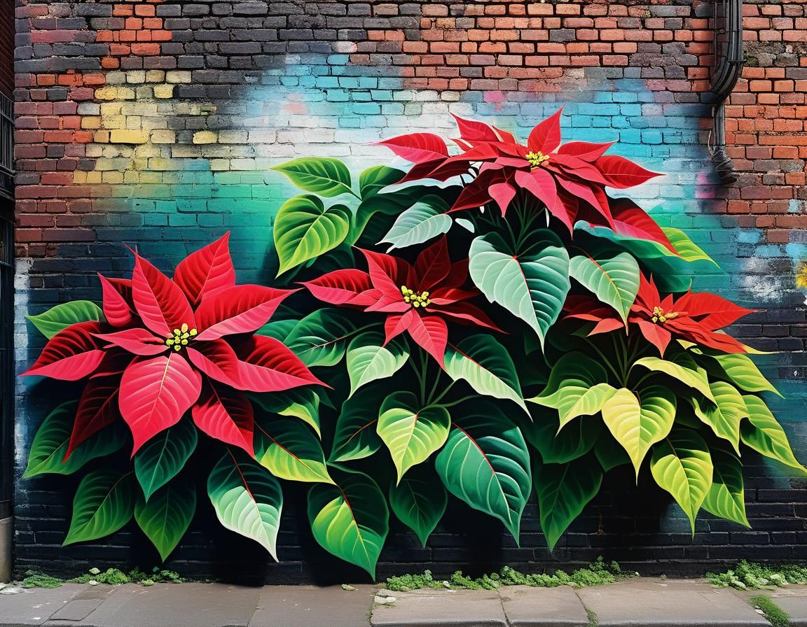 Vibrant City Mural Unfolds with Poinsettia Blooms in Whimsic...