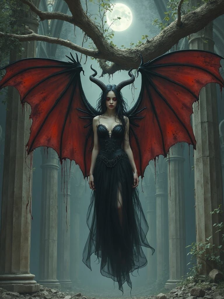 Dark Goddess of Ruined Devotion in Gothic-Romantic Splendor