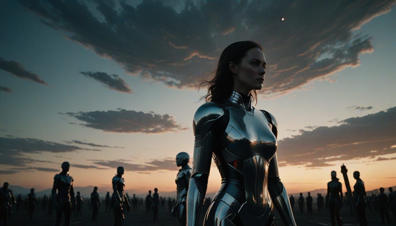 Regal Silver Latex Humanoid in Industrial Sci-Fi Setting