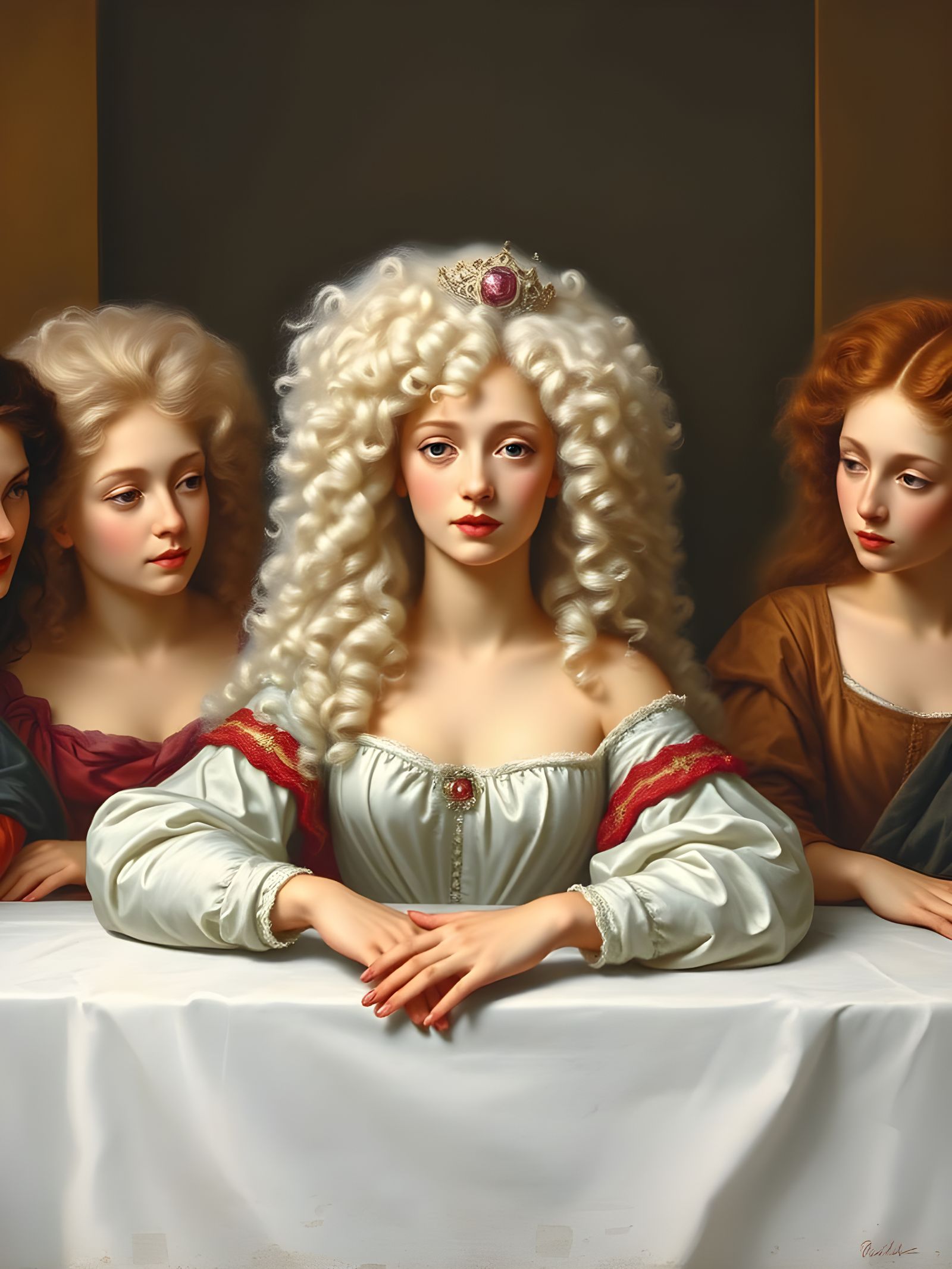 Last Supper Reimagined with Women in Renaissance Style