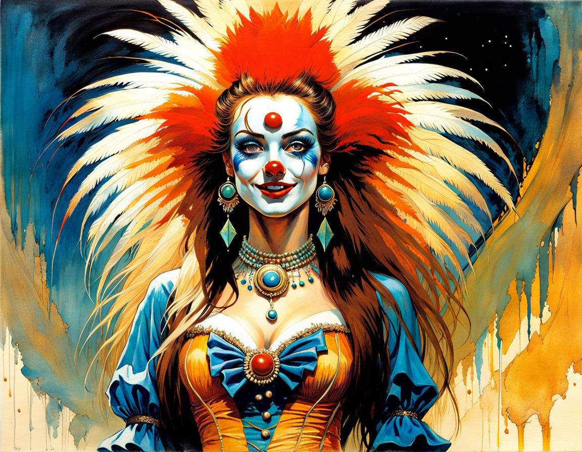 Beautiful Clown in Detailed Oil Painting Style
