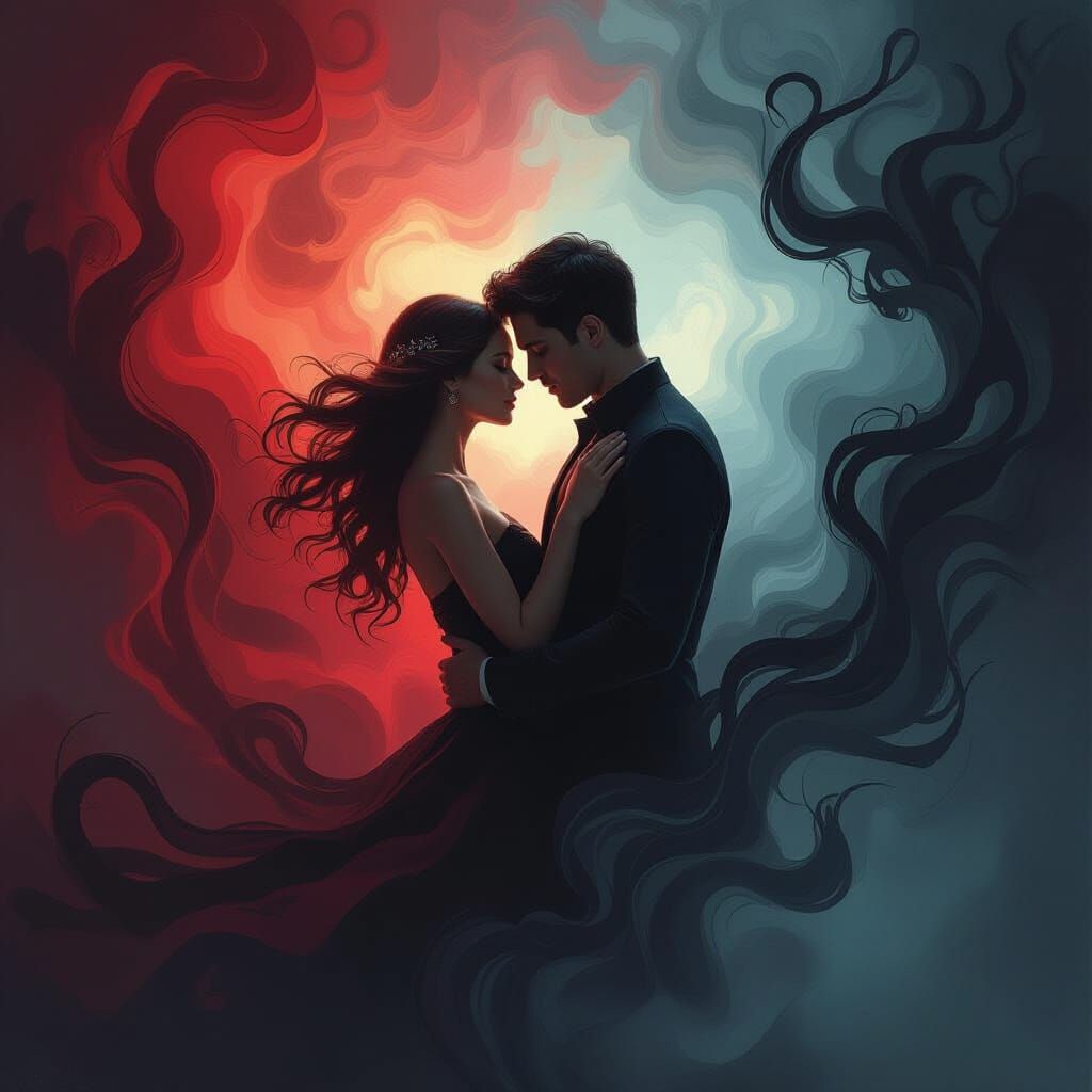 Entwined Figures in Gothic Romantic Style