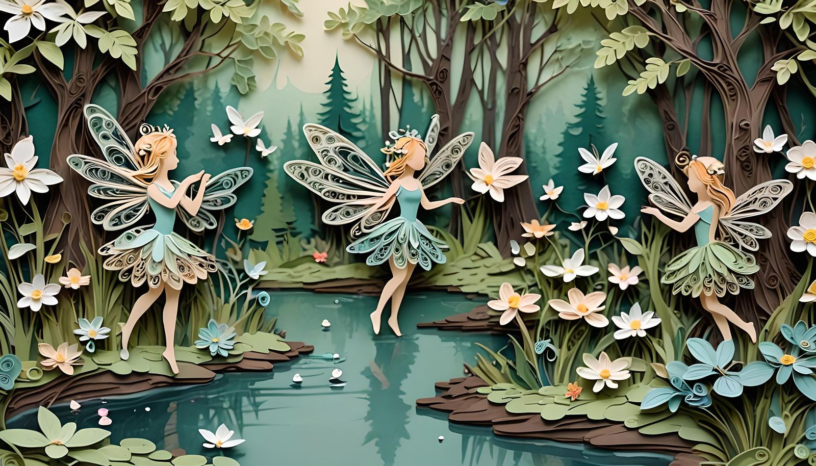 Magical Fairies Dancing in Forest: Vintage Mixed Media