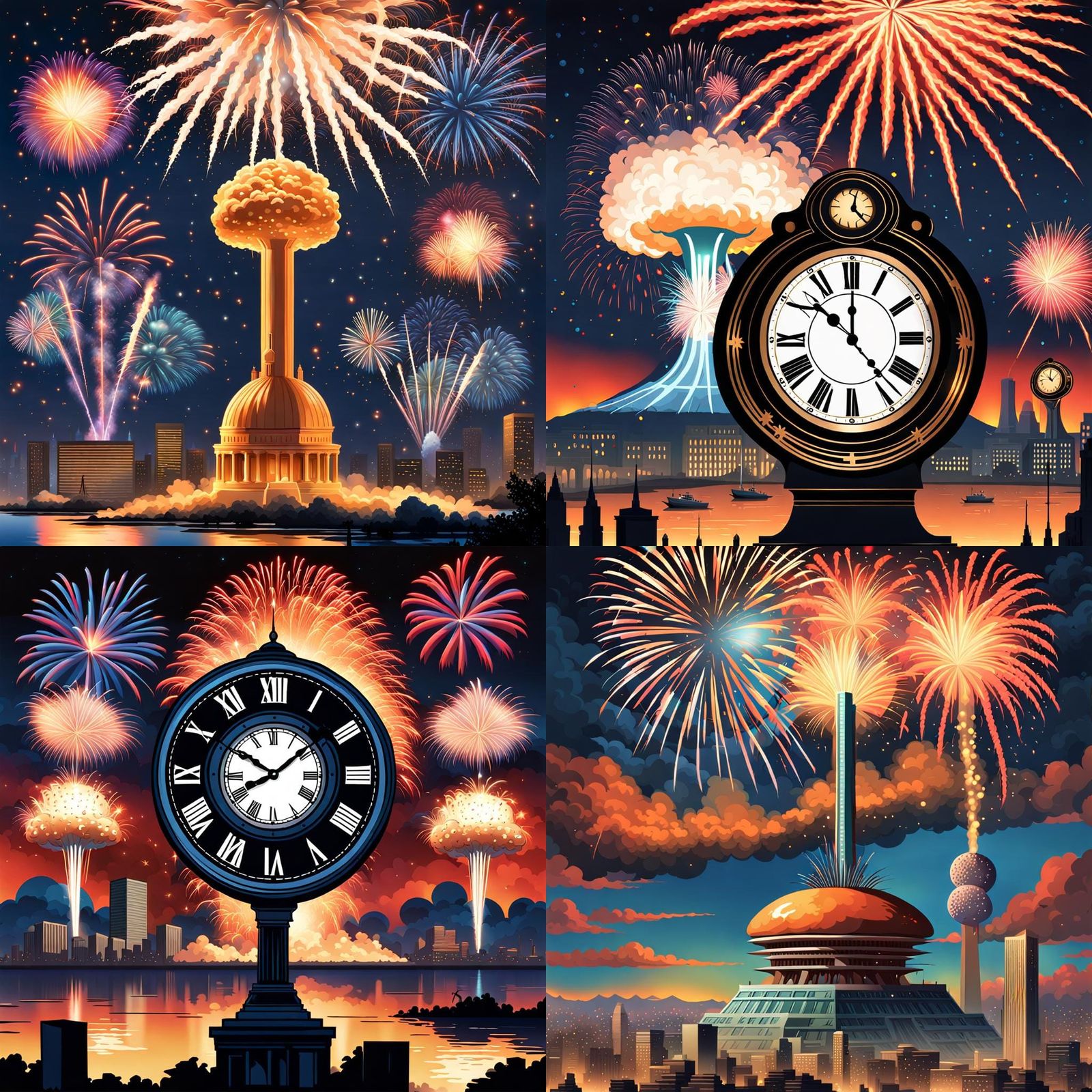 New Year's Eve Juxtaposition: Fireworks and Nuclear Cloud