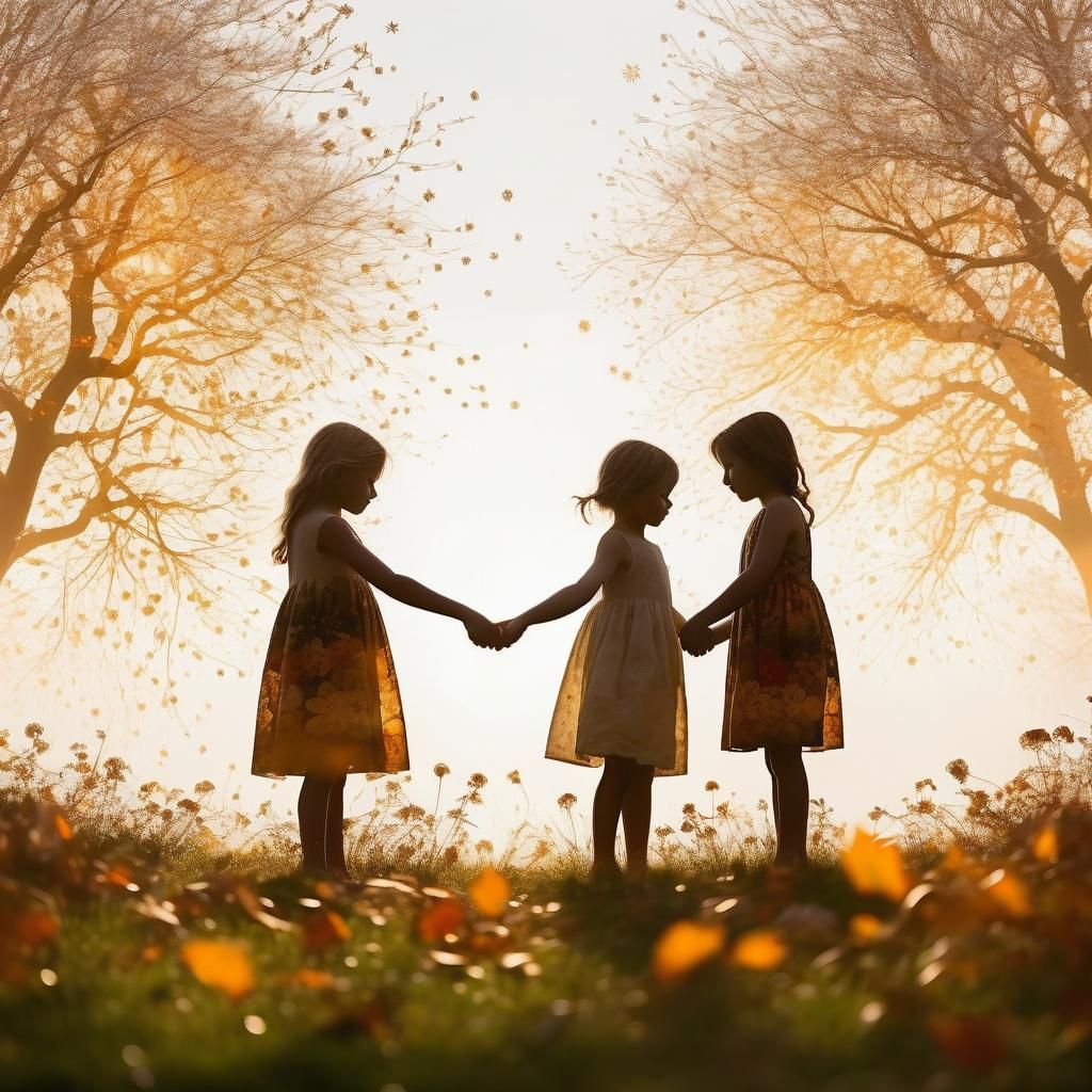 Four Seasons Silhouette: Children Holding Hands