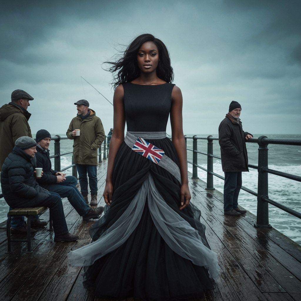 Black Woman in Stormy Britain, Photorealistic Style