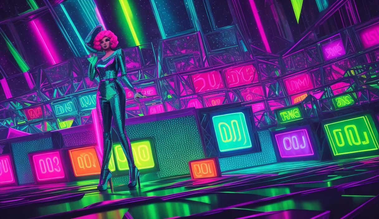 Glamorous Disco Woman in Neon Pop Art Style