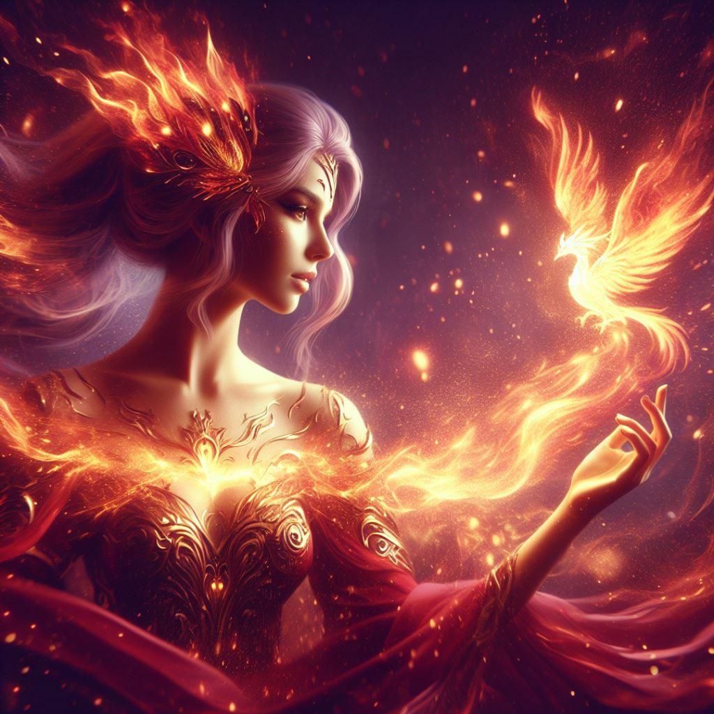 Graceful Sorceress Casting a Flaming Arcane Spell