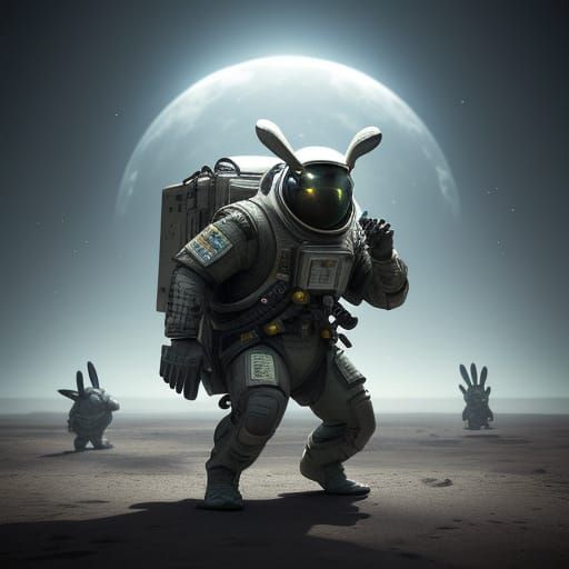 Epic Space Suit Duel in a Futuristic Cosmic Arena