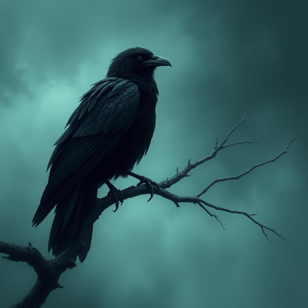 Mysterious Raven in Eerie Silence, in Dystopian Style