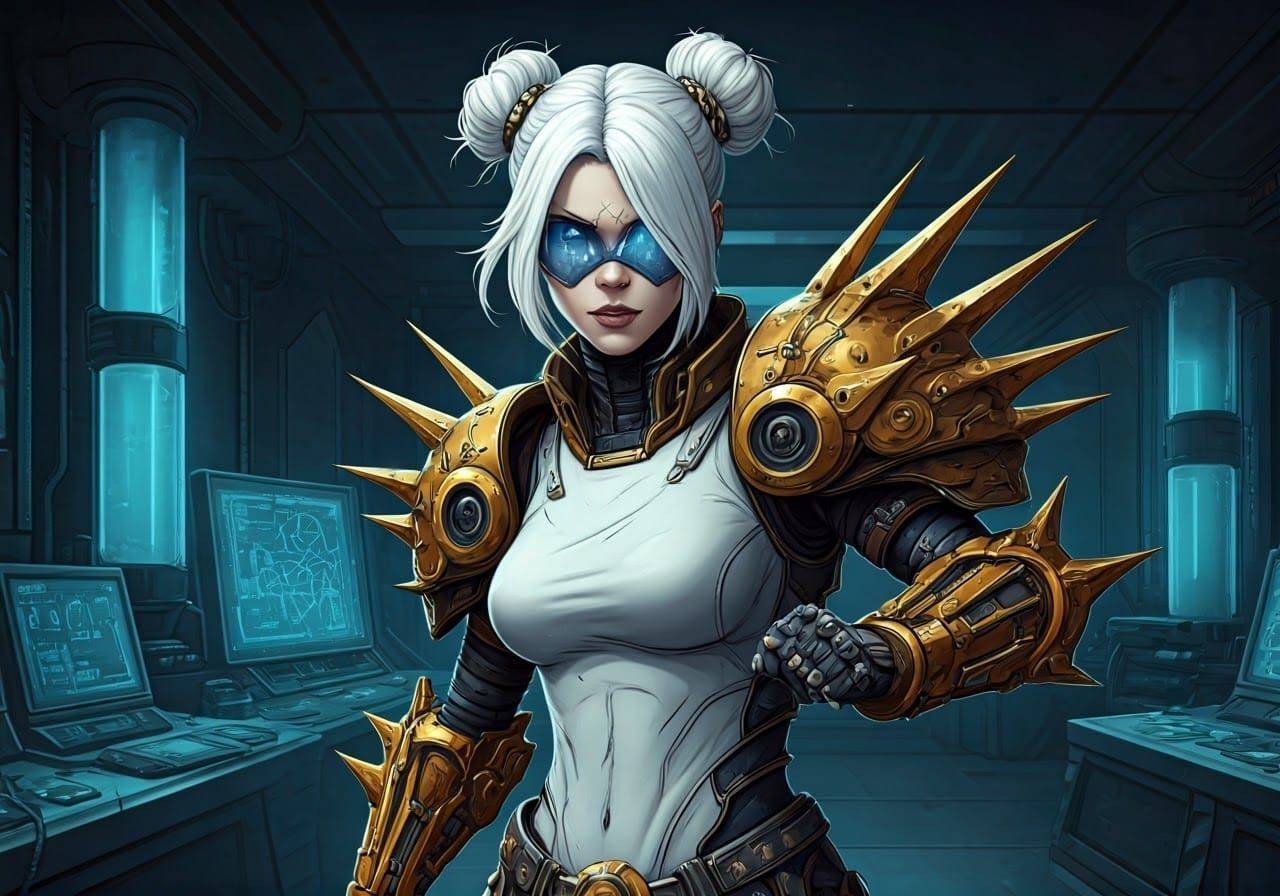 Armored Warrior in Laboratory, Comic Book Style