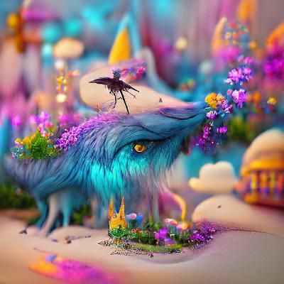 Whimsical Fairy Wolf in Detailed Matte Painting Style
