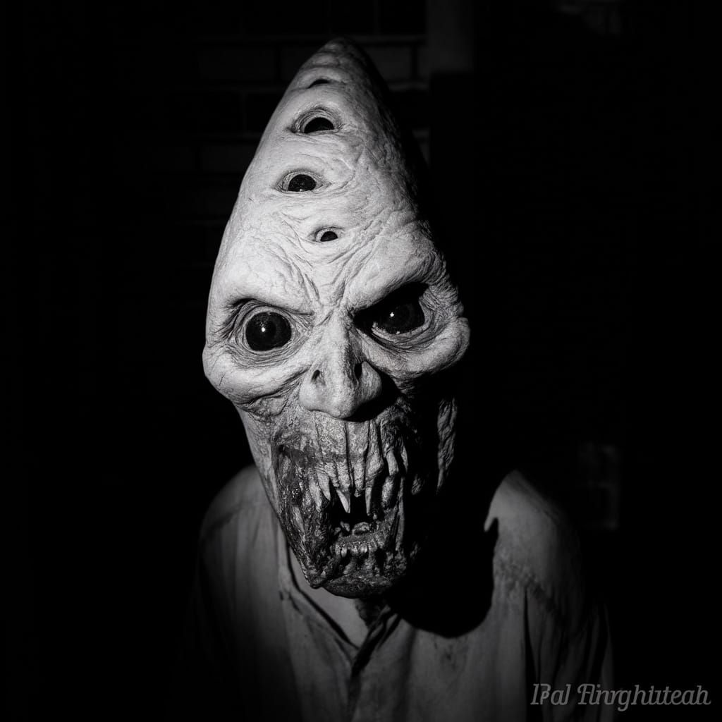 Eerie Noir Horror Figure in High-Contrast Black and White