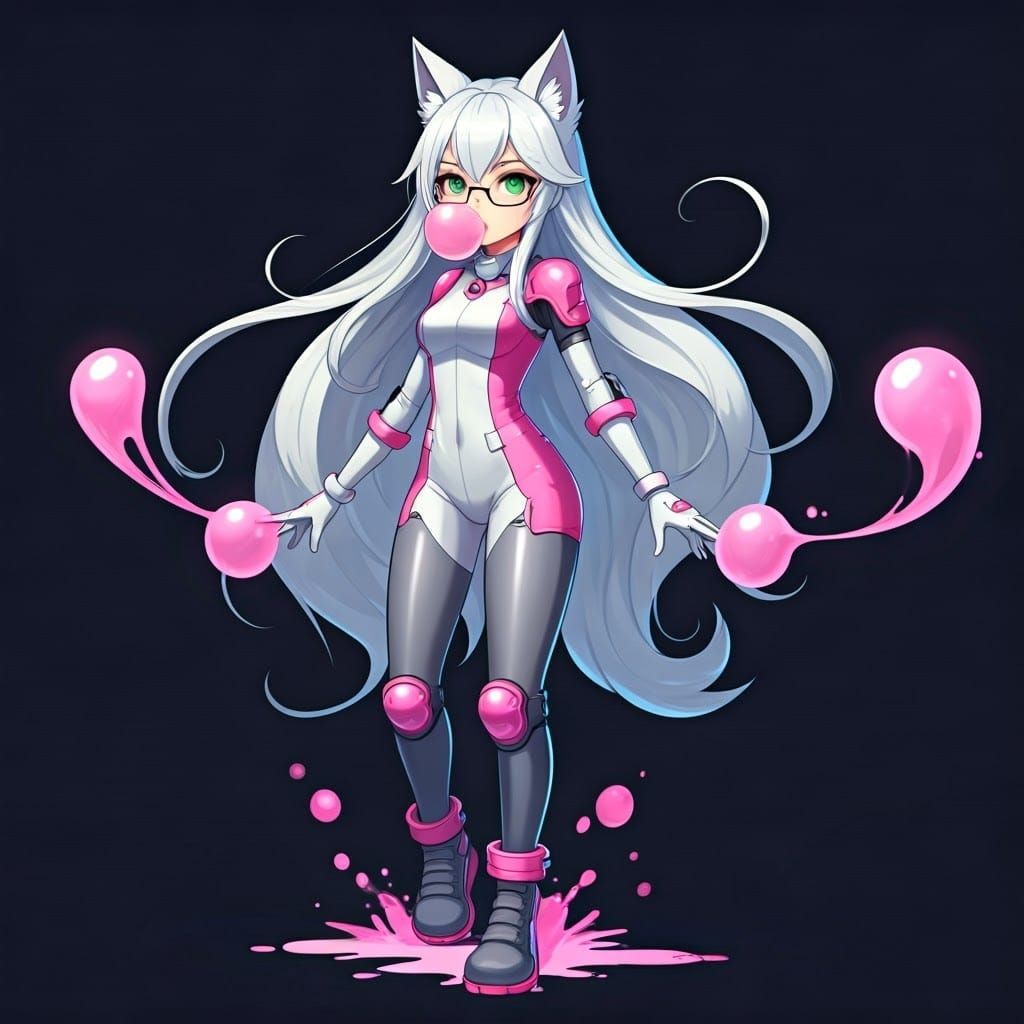 Sleek Anime Girl Unleashes Bubblegum Power in Bold Pink and...