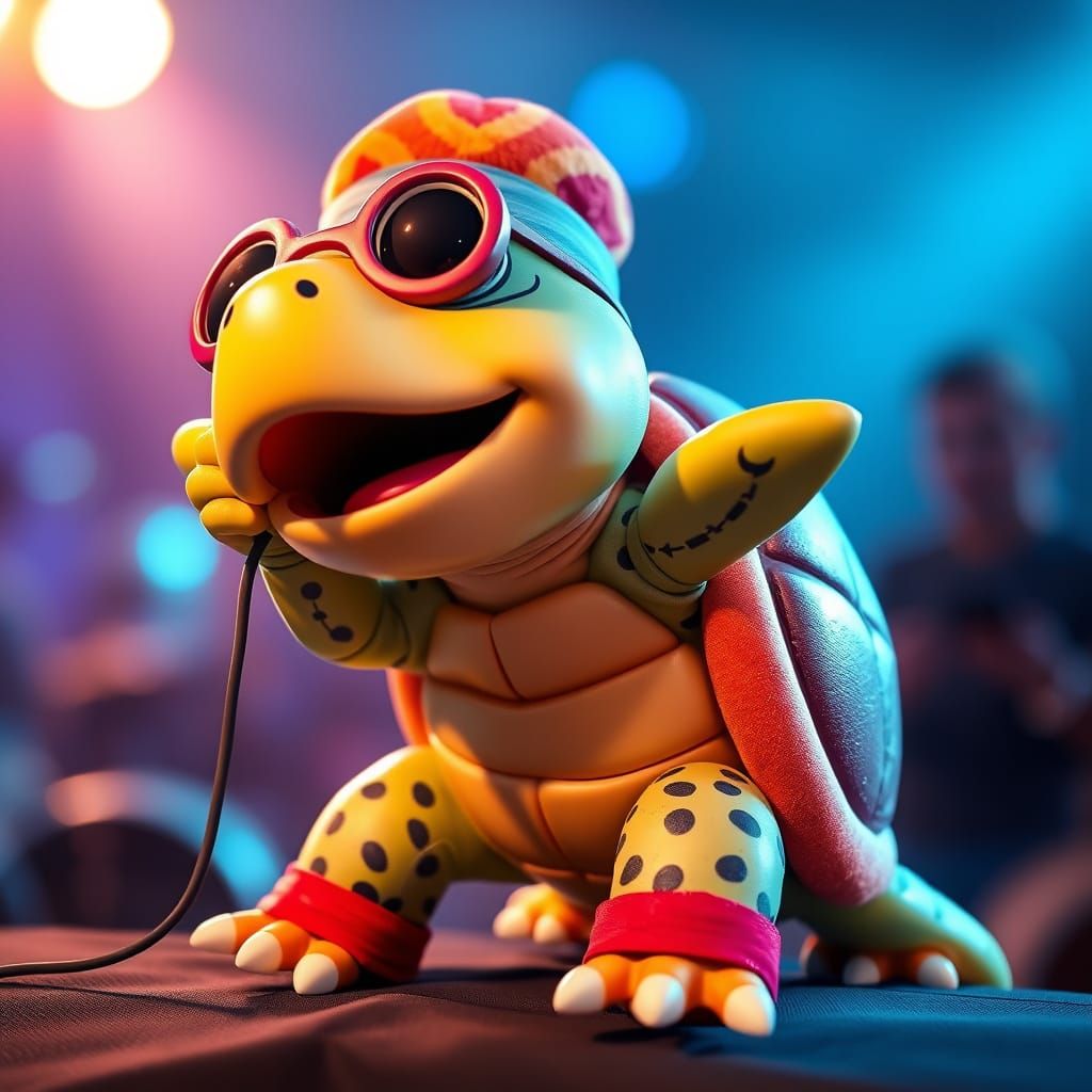 Emotional Turtle Singer in Pop Art Style