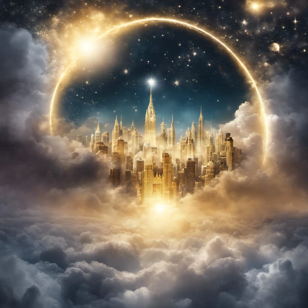 Magical Golden City Emerges from Clouds