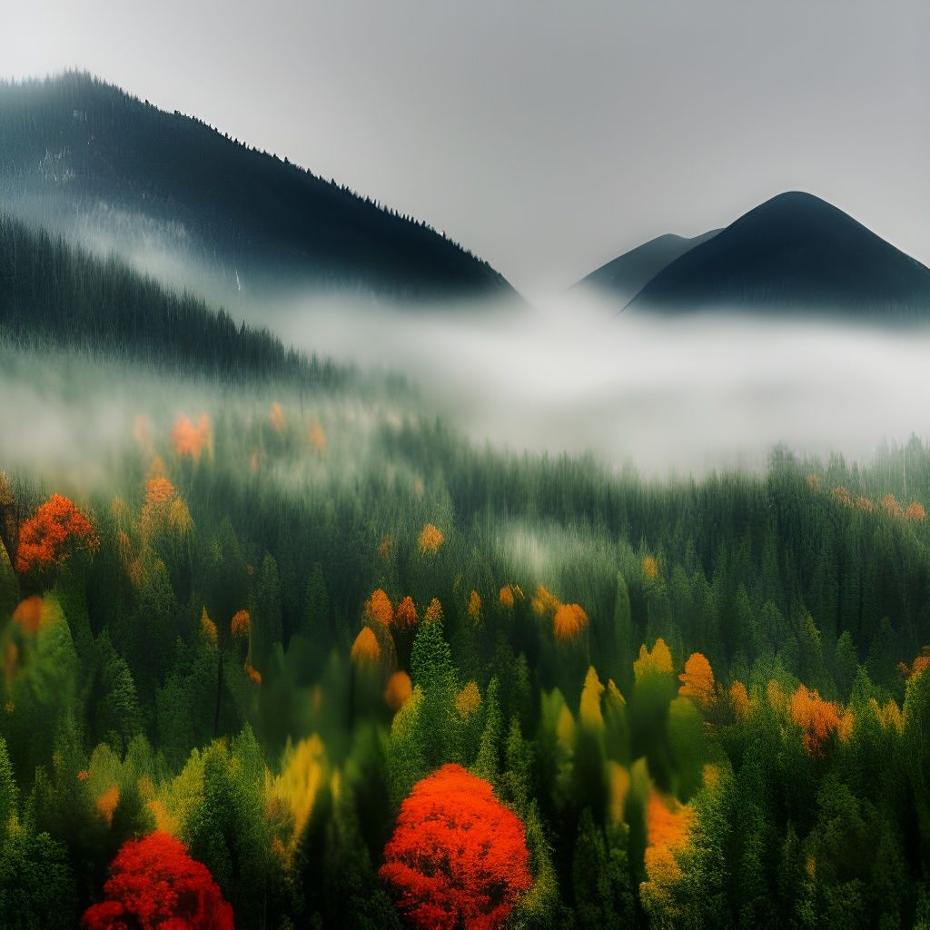 Misty Autumn Forest Landscape