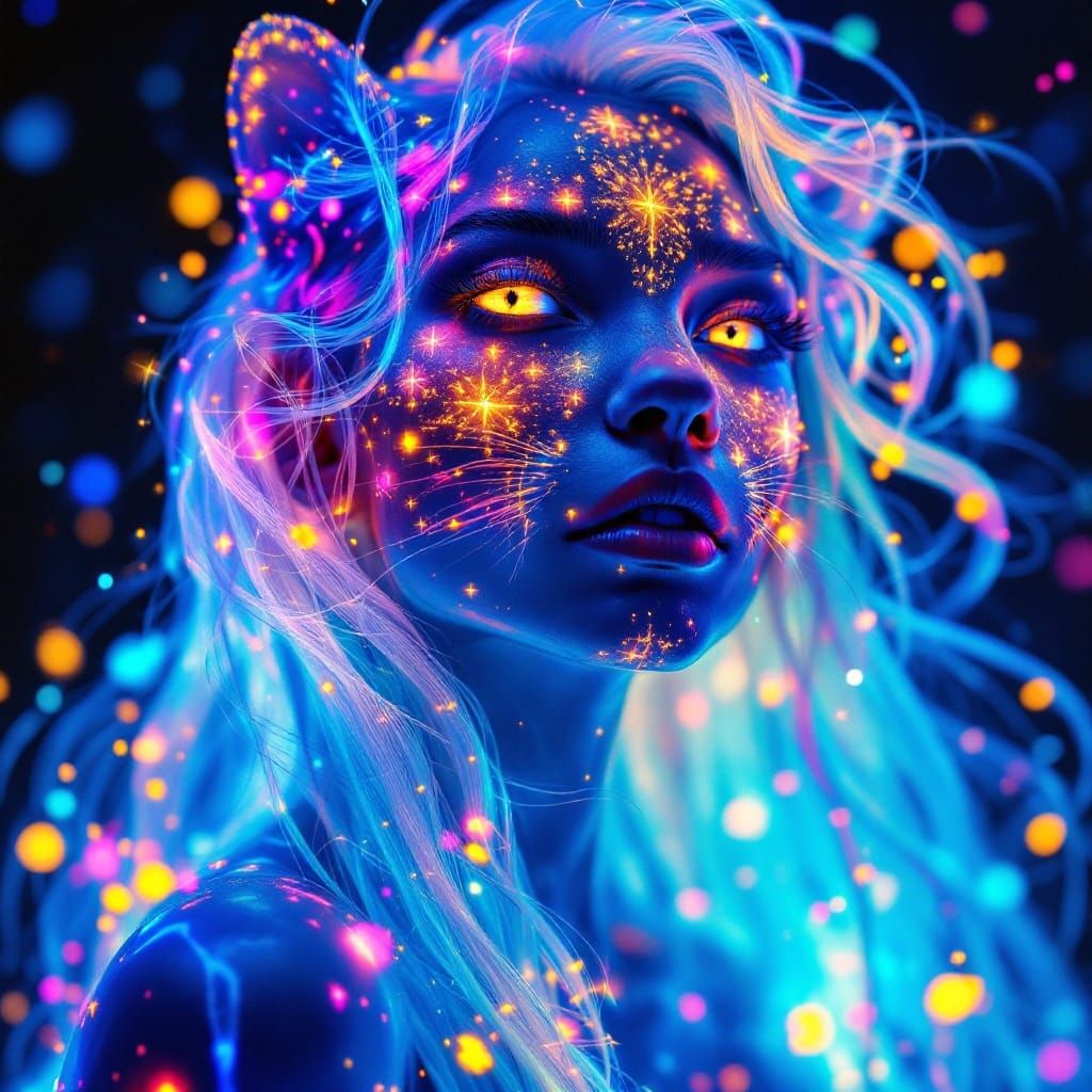 Ethereal Panther Goddess with Celestial Bioluminescence