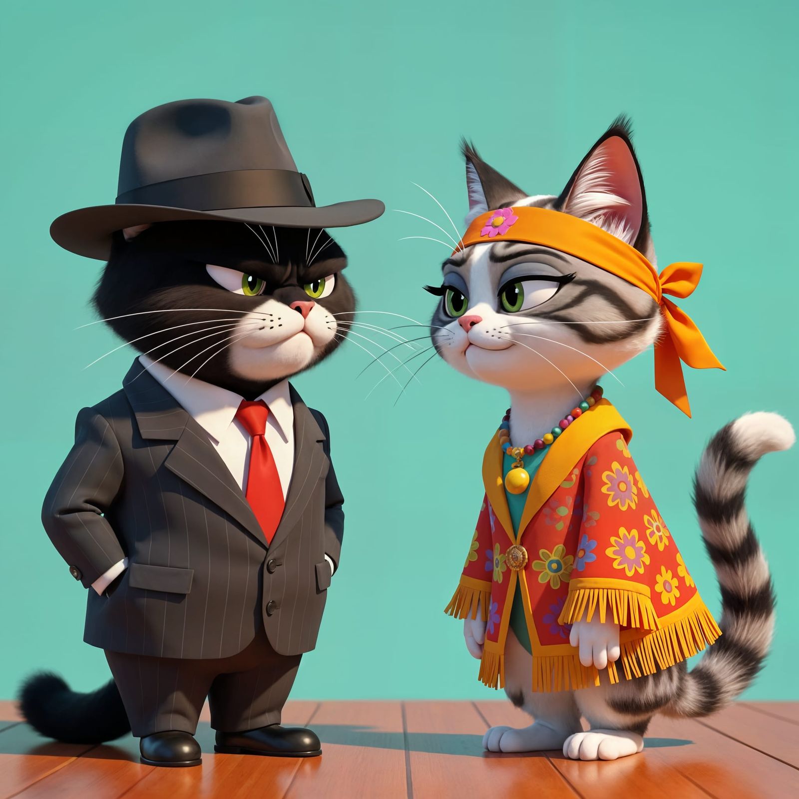 Cats in Vintage Outfits as Pixar Characters
