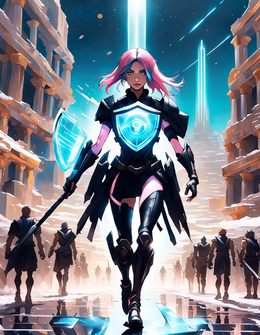 Sci-Fi Warrior Girl in Ancient Greek City