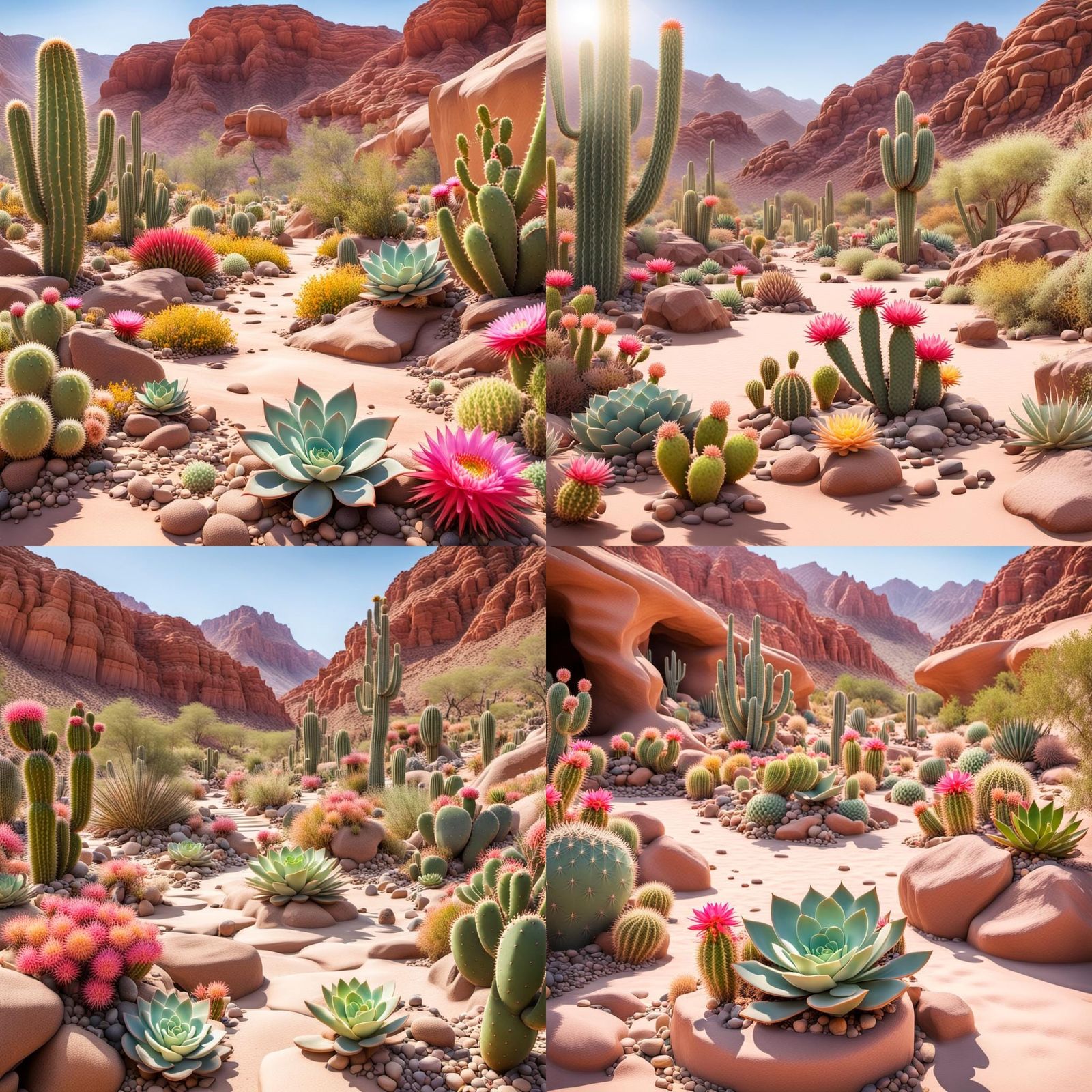 Sunny Desert Oasis with Flowering Succulents