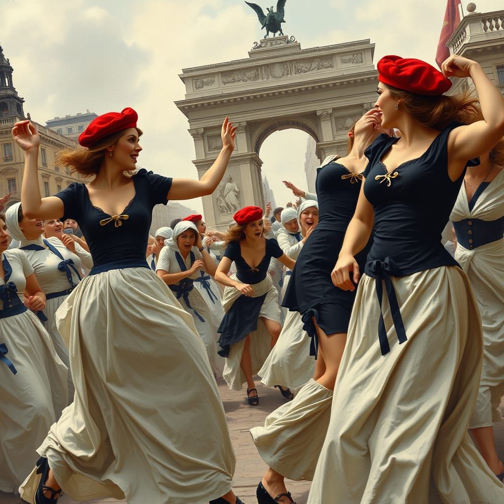 Women in Black and White Clash at the Iconic Bastille Monume...