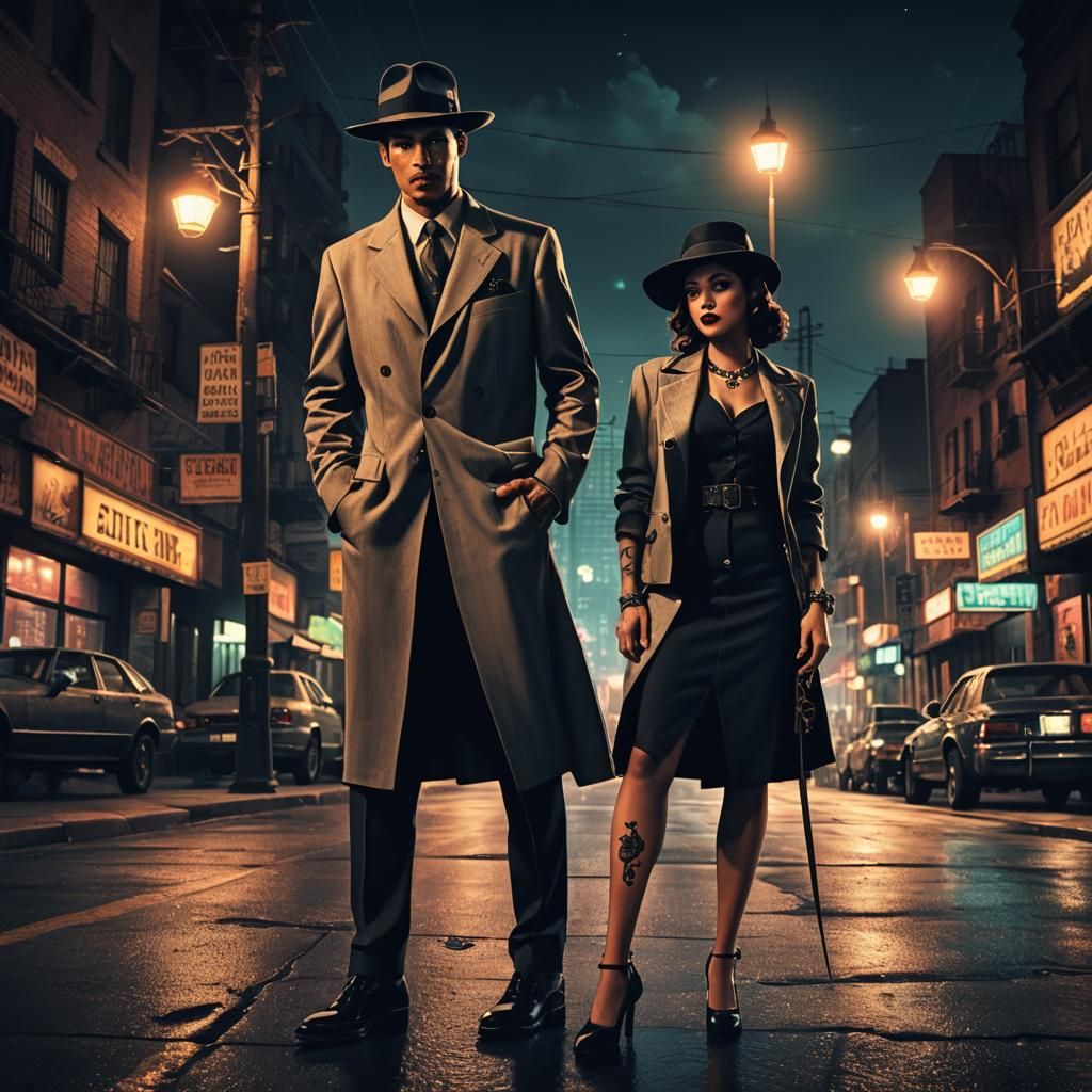 Mexican Zoot Suiters in Noir Digital Painting