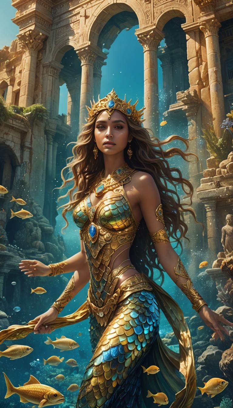 Golden Siren in Azure Waters, Digital Matte Painting