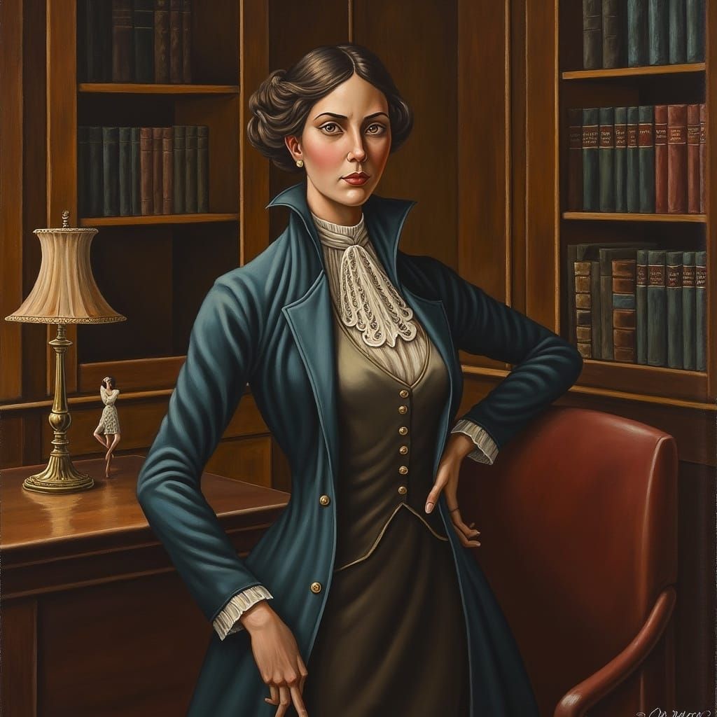 Stately Woman in Ornate Study: A Classical Portrait