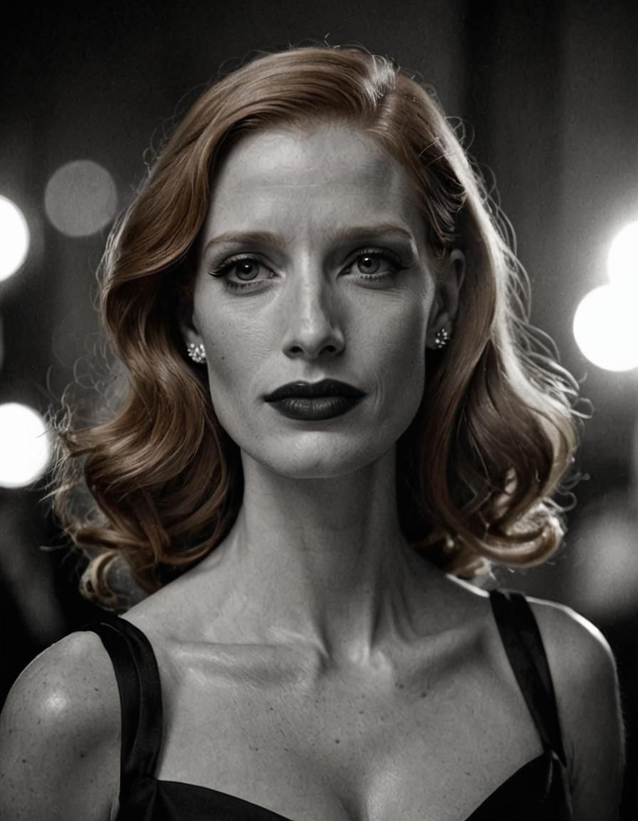 Jessica Chastain Half Portrait in Noir Style