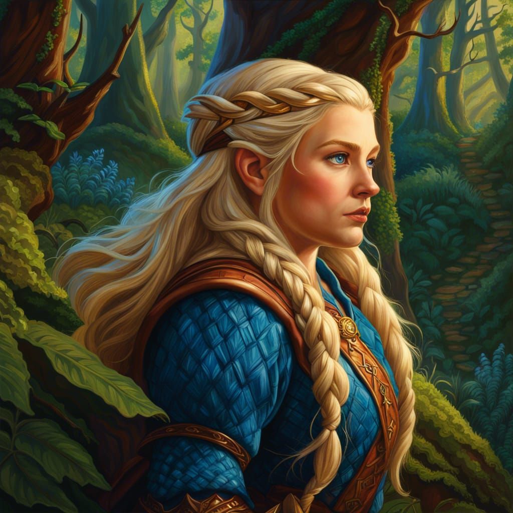 Blonde Hobbit Ranger in Colorful Forest