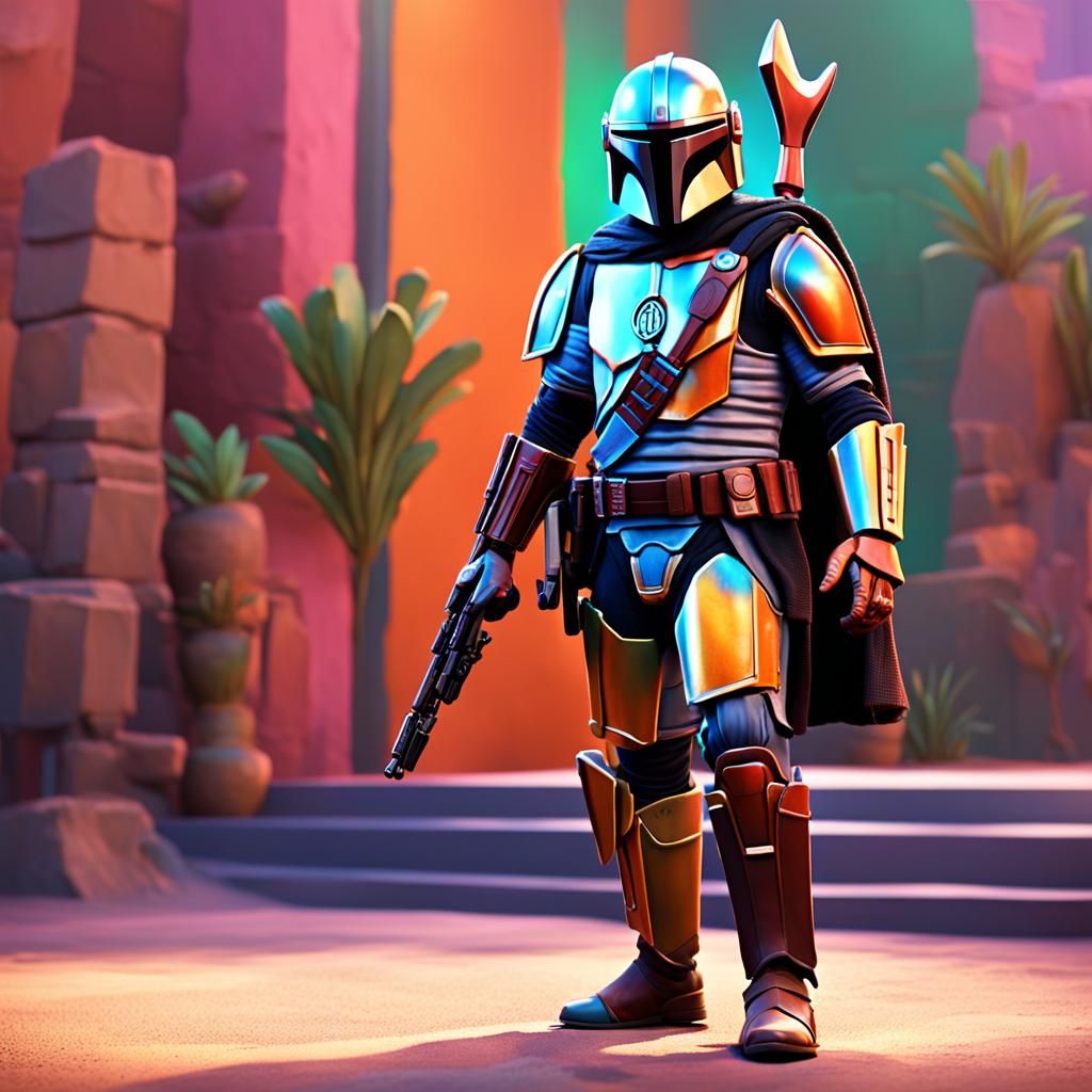 Mandalorian in Pixar Style 3D Digital Art