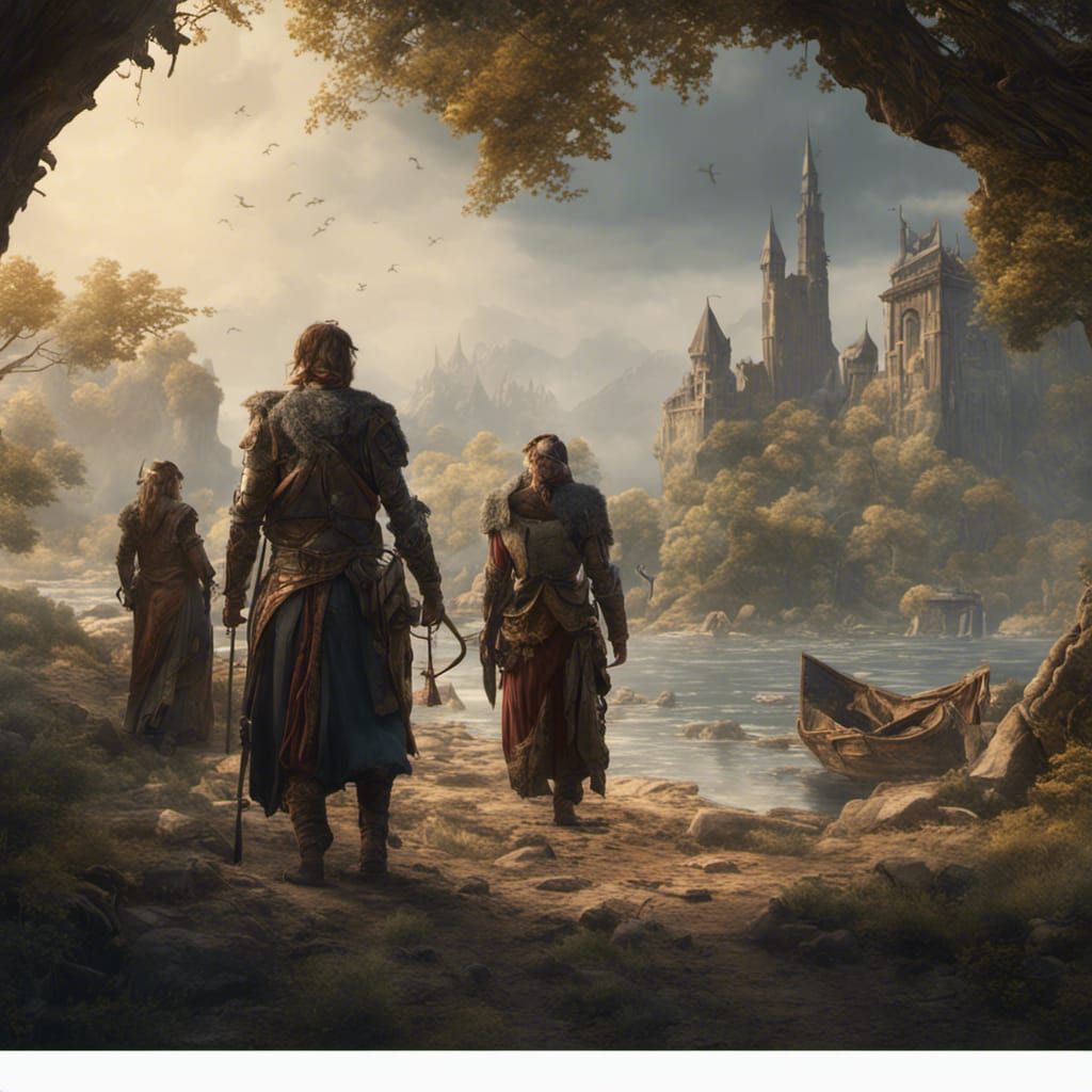 Ancient Norman Nobles Traveling: Detailed Matte Painting