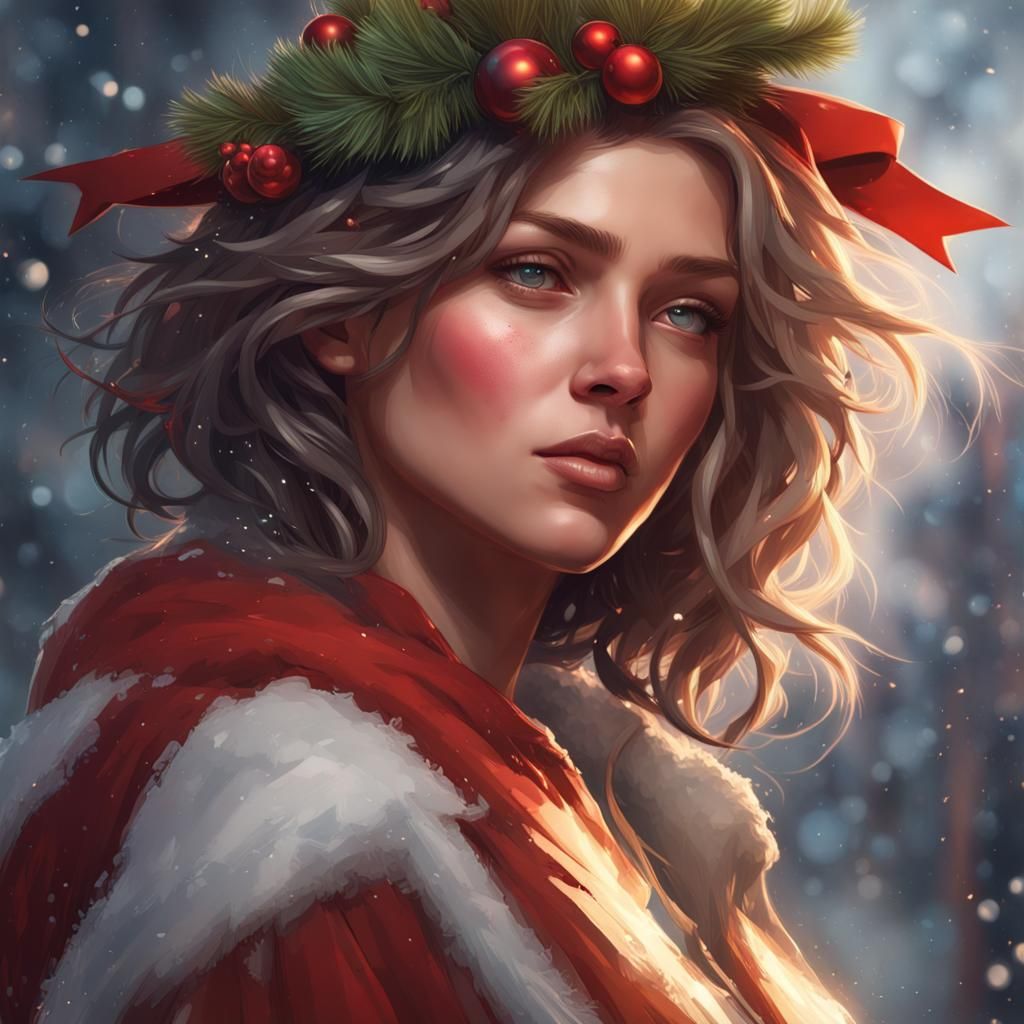 Festive Portrait in Hyperdetailed Art Nouveau Style