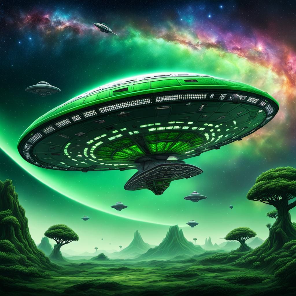 Alien Shamrock Spaceship in Galactic Scene
