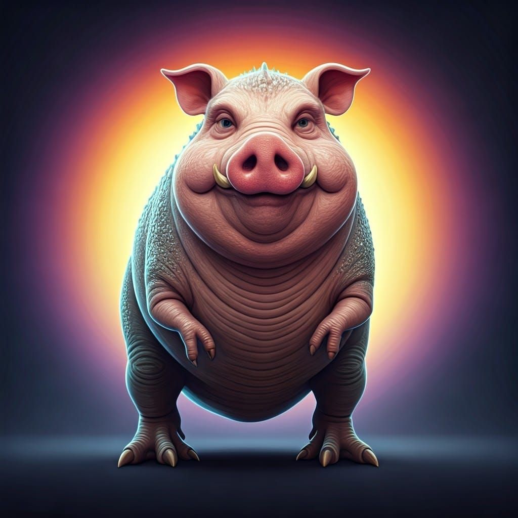 Ferocious yet Fanciful Beast in Vibrant, Radial Gradient Lan...