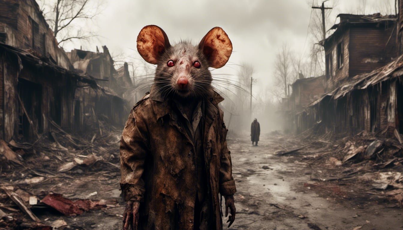 Menacing Mutant Rat in Post-Apocalyptic Fallout Style