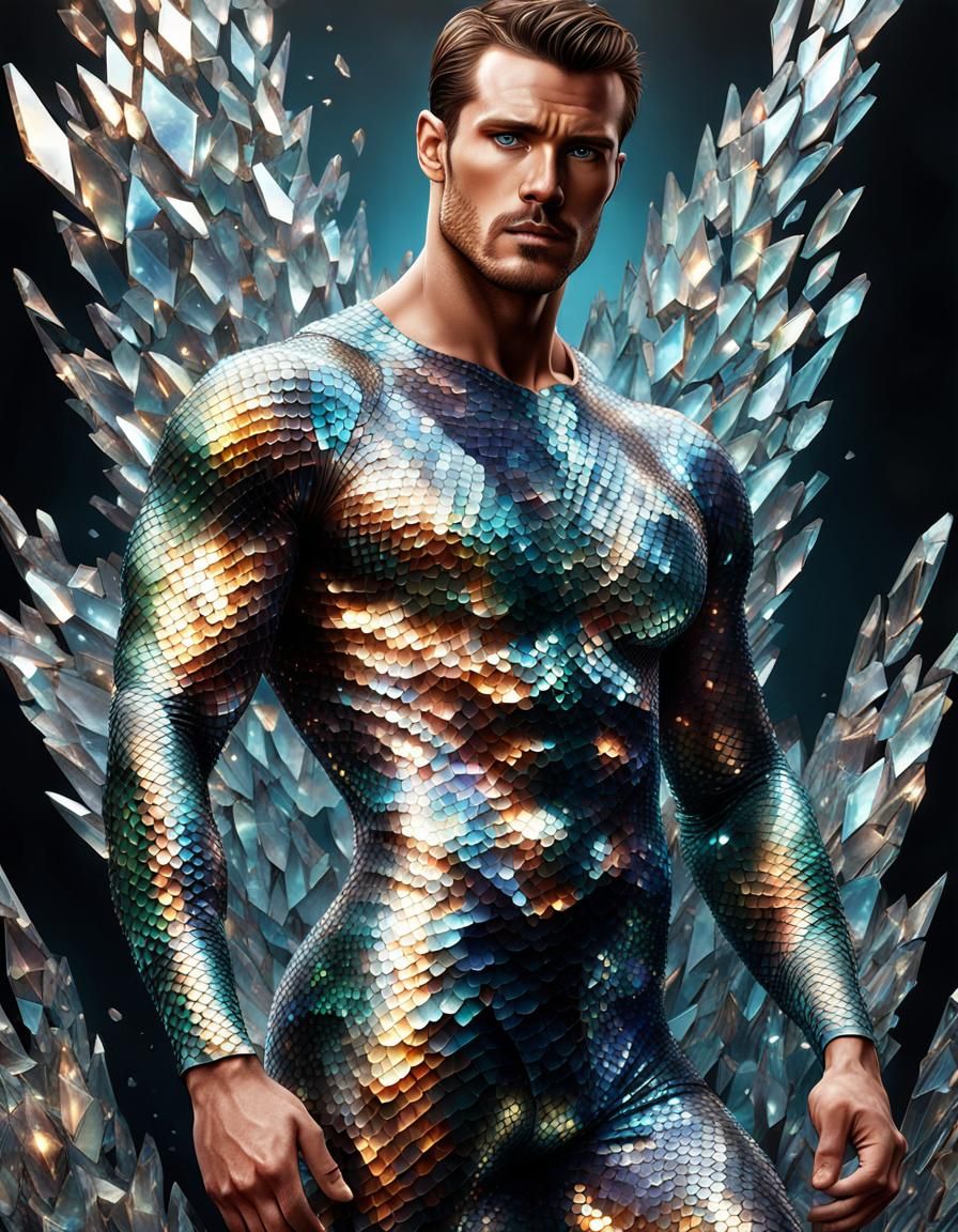 Crystalline Scaled Man: Photorealistic Fantasy Art