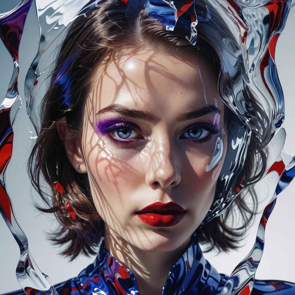 Surreal Portrait with Rippled Glass in Digital Art Style