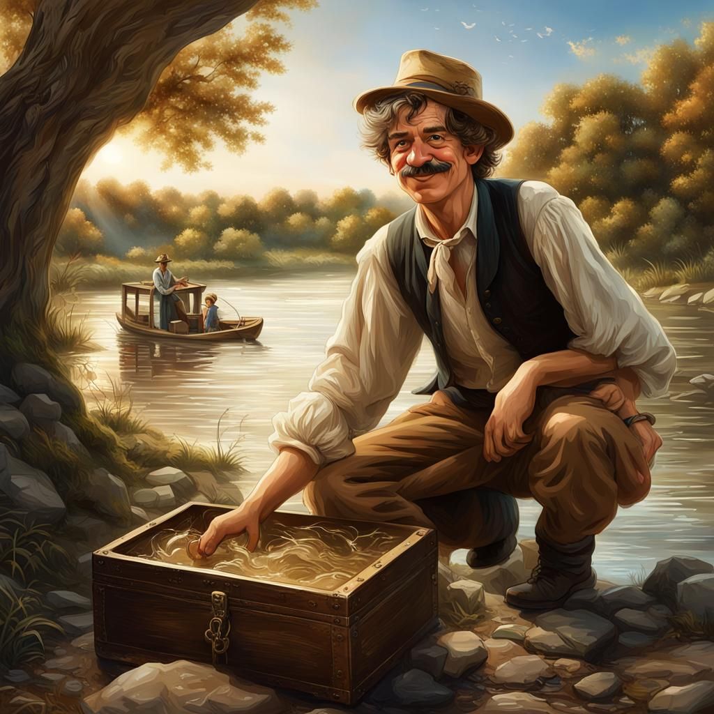 Tom Sawyer Finds River Treasure, Detailed Matte Painting