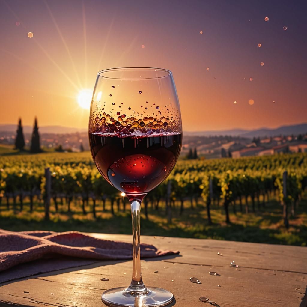 Golden Sunlight Refracts Through Red Wine: Digital Art
