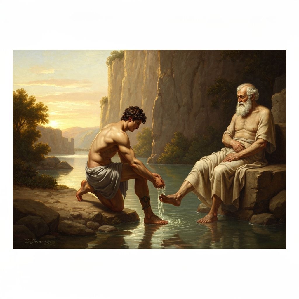 Theseus Washes Sciron's Feet by River Cliff