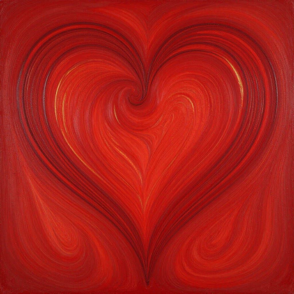 Luminous Ruby Heart with Golden Veins in Art Nouveau Style