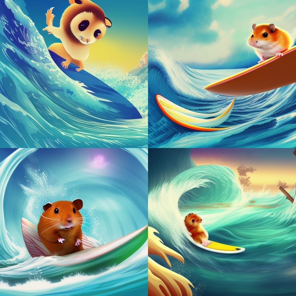 Cute Hamster Surfing: Coloring Book Page