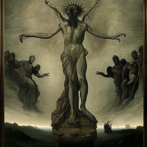 Grotesque Inverted Demiurge in Baroque Horror Painting