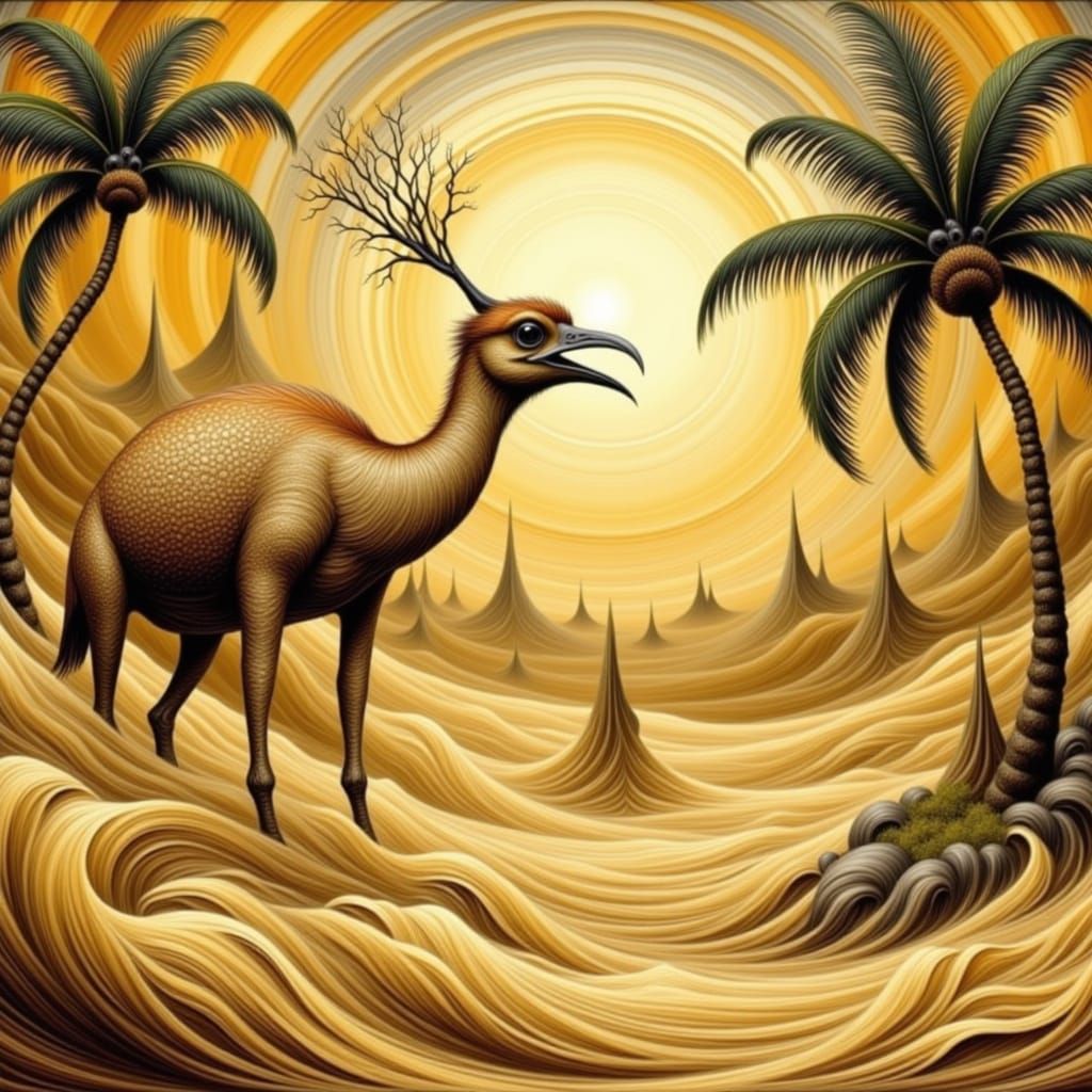 Happy Roadrunner Bird in a Fairytale Oasis